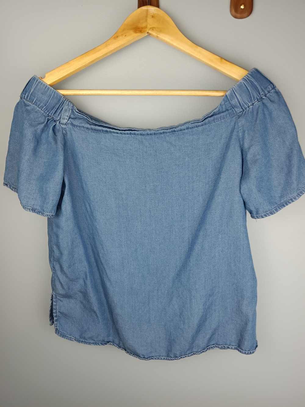 Thread & Supply Light Blue Off-Shoulder Chambray Top